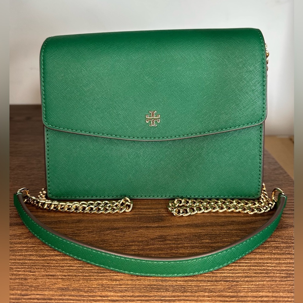 Tory Burch Emerson Envelope Adjustable Shoulder Bag in Emerald Stone